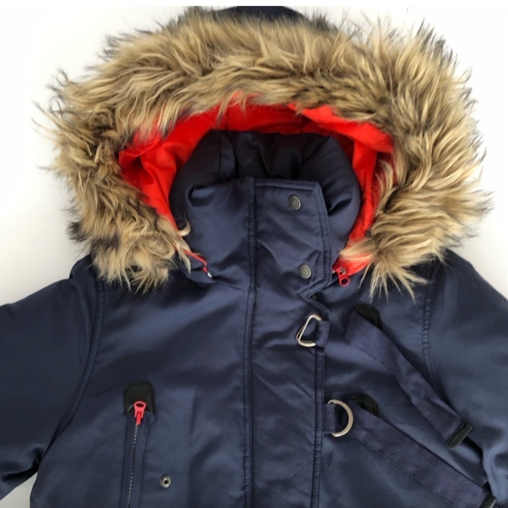ONLY  -Heavy Duty Navy Blue Parka -orange lining - fur line hood-EUC- Sz M😍❤️​​​ - Picture 3 of 16